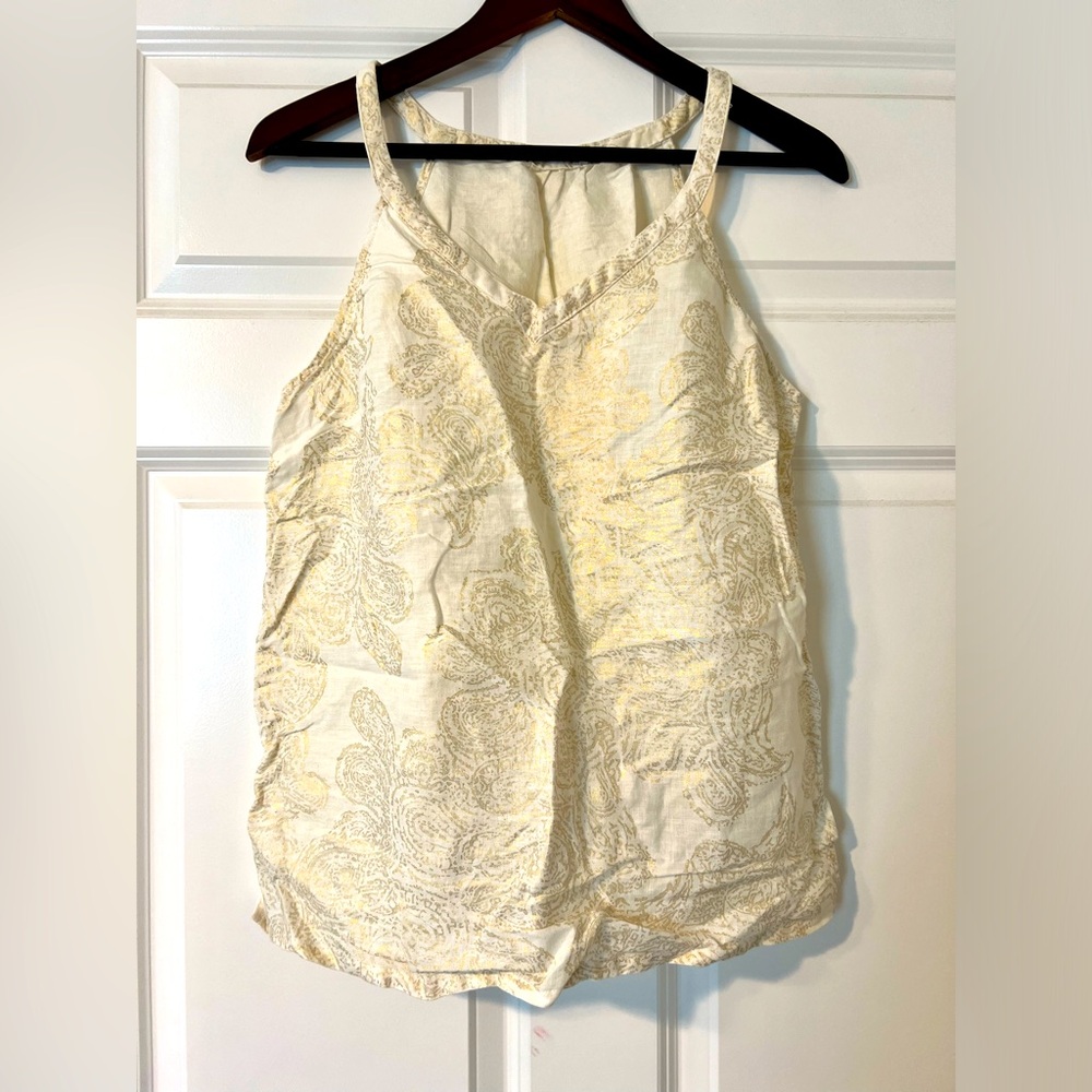 Gold and white linen tank top women’s small